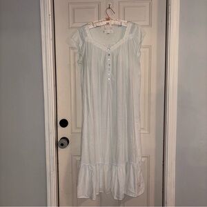 Eileen West White 100% Cotton Cap Sleeve Lace Trim Pintuck Midi Nightgown